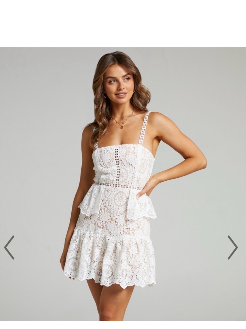 Showpo White Lace Mini Dress with Peplum Detail